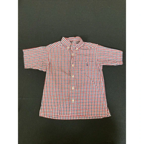Polo Ralph Lauren Boys Short Sleeve Button Down Shirt Size 4 Red Blue Check Pony - Picture 2 of 6